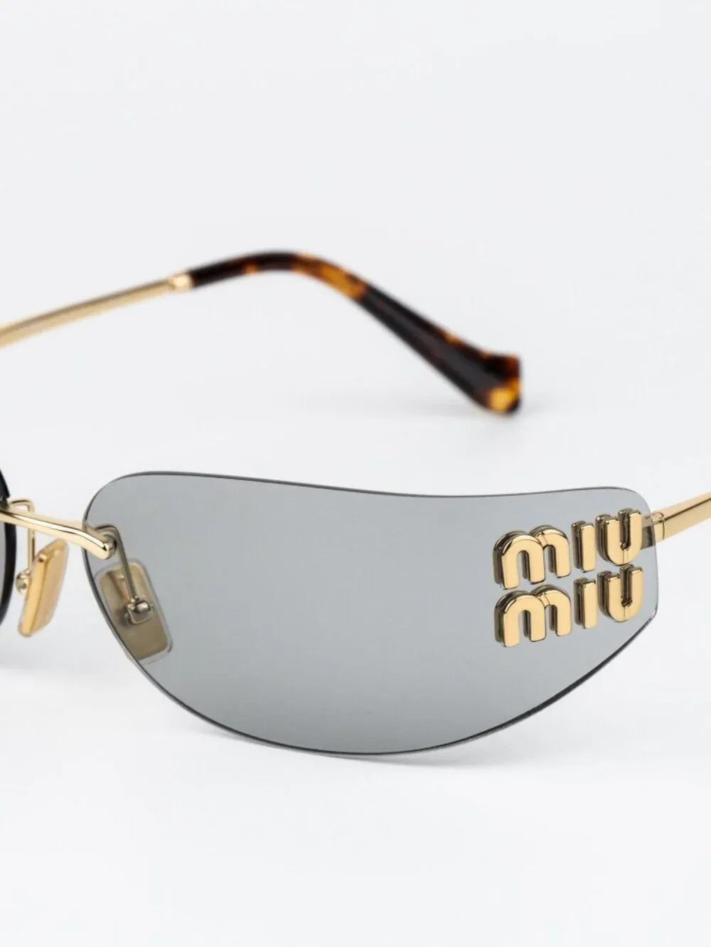 Miu Miu Women Sunglasses Gold Grey Rectangle Rimless MUA51S 5AK50K NEW AUTHENTIC